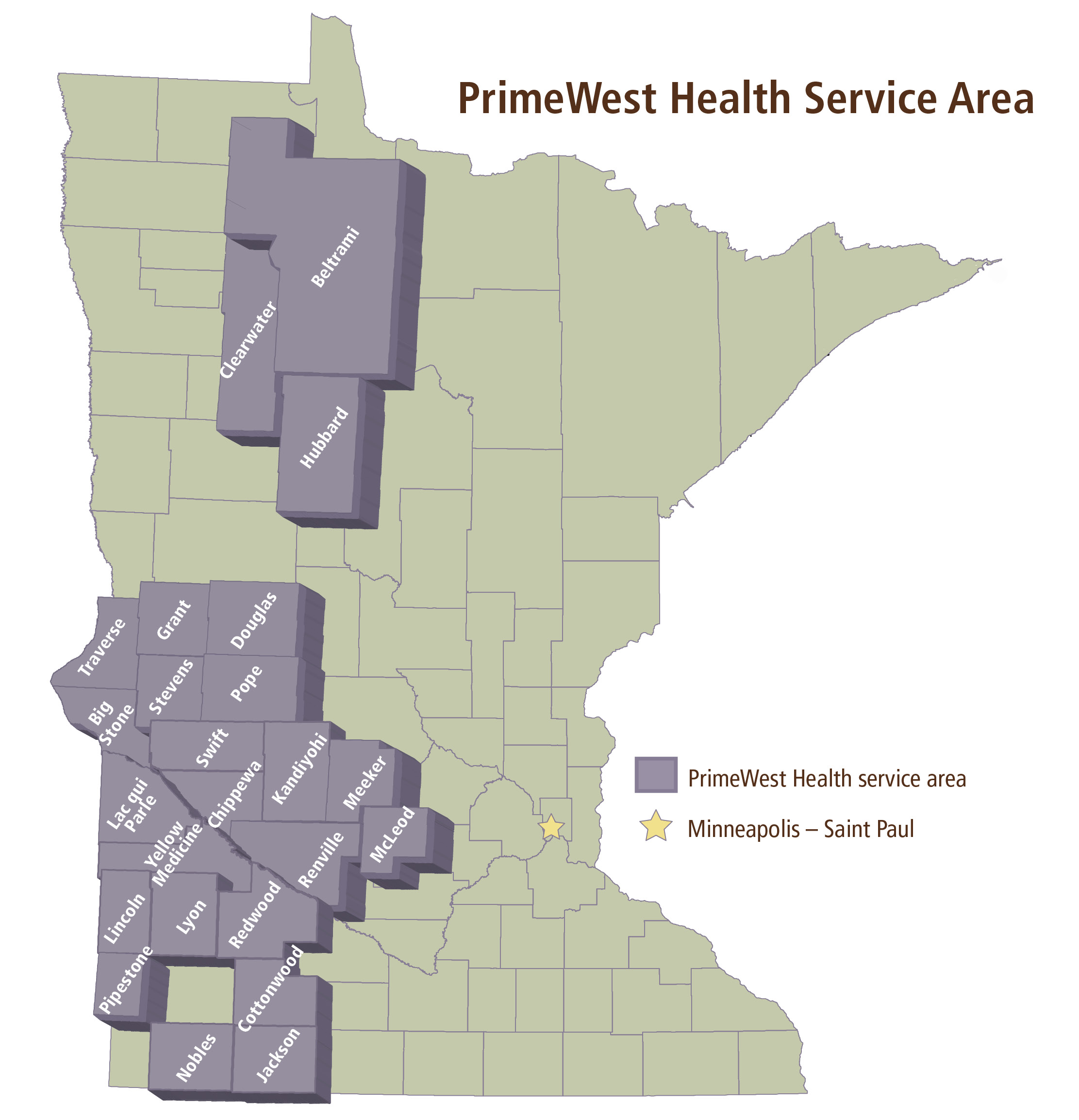 PrimeWest Health Counties Map